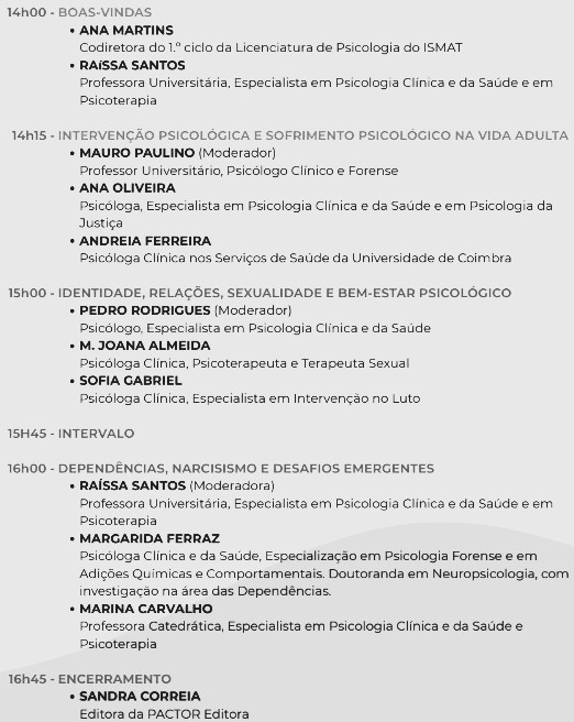 Programa-evento de psicologia em Portimão - Foto - Reprodução_Divulgação Pactor Editora